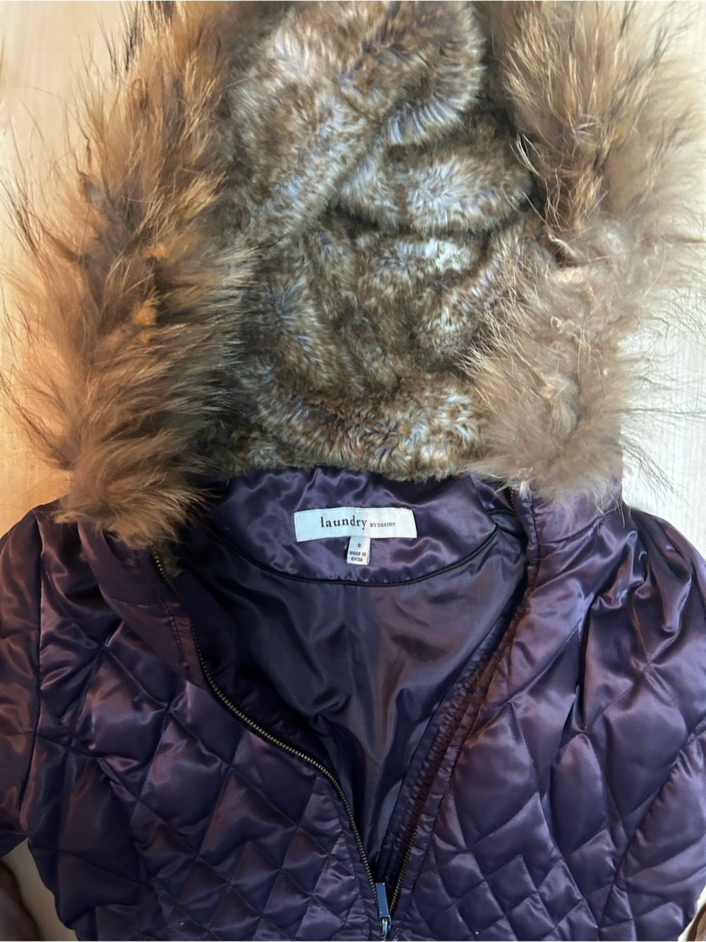 Women's Quilted Purple Faux-Fur Hooded Coat Size Small - Picture 6 of 6